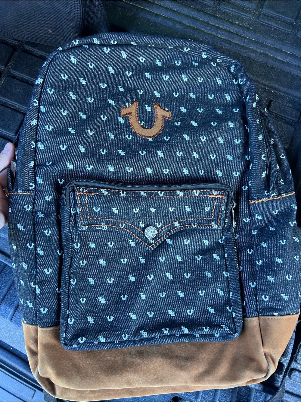 True Religion Denim Backpack with Brown Suede Base